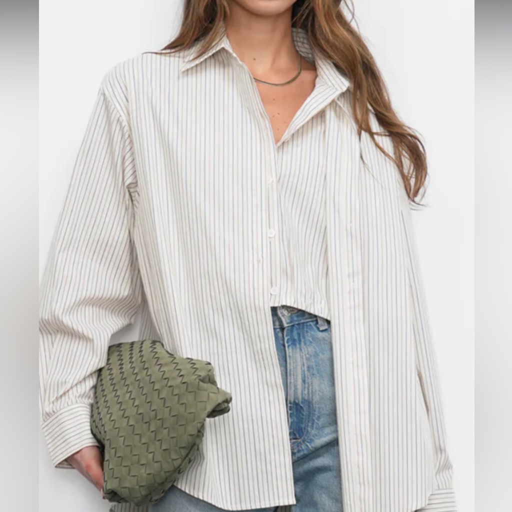 Greylin Beatrix Striped Button-Down Two-For Shirt In Cream W/Thin Taupe Stripes